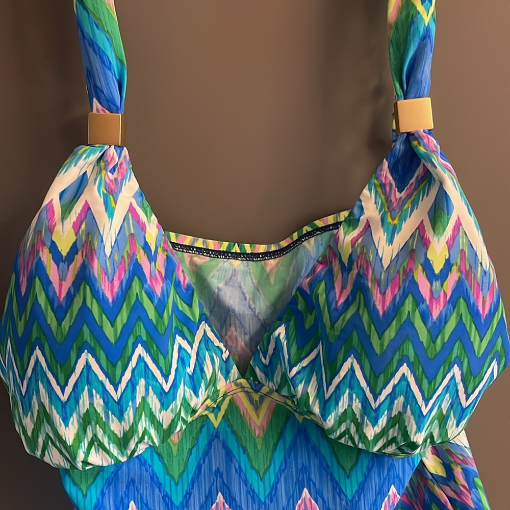 Kenneth Cole Reaction Chevron Tankini Swim Top Blue Green‎ Women's M - Picture 3 of 10
